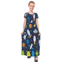 Big Set Cute Astronauts Space Planets Stars Aliens Rockets Ufo Constellations Satellite Moon Rover V Kids  Short Sleeve Maxi Dress by Bedest