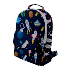 Big Set Cute Astronauts Space Planets Stars Aliens Rockets Ufo Constellations Satellite Moon Rover V Flap Pocket Backpack (large) by Bedest