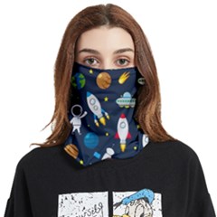 Big Set Cute Astronauts Space Planets Stars Aliens Rockets Ufo Constellations Satellite Moon Rover V Face Covering Bandana (two Sides) by Bedest