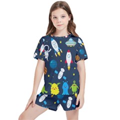 Big Set Cute Astronauts Space Planets Stars Aliens Rockets Ufo Constellations Satellite Moon Rover V Kids  T-shirt And Sports Shorts Set by Bedest