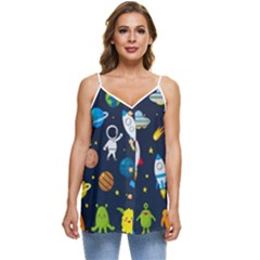 Big Set Cute Astronauts Space Planets Stars Aliens Rockets Ufo Constellations Satellite Moon Rover V Casual Spaghetti Strap Chiffon Top by Bedest