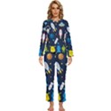 Big Set Cute Astronauts Space Planets Stars Aliens Rockets Ufo Constellations Satellite Moon Rover V Womens  Long Sleeve Lightweight Pajamas Set View1