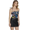 Big Set Cute Astronauts Space Planets Stars Aliens Rockets Ufo Constellations Satellite Moon Rover V Flowy Camisole Tie Up Top View3