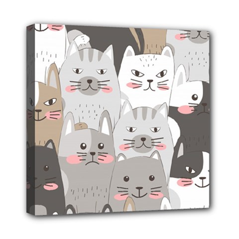 Cute Cats Seamless Pattern Mini Canvas 8  X 8  (stretched) by Bedest