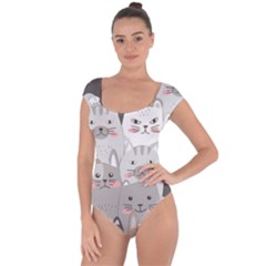 Cute Cats Seamless Pattern Short Sleeve Leotard  by Bedest