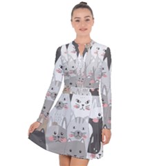 Cute Cats Seamless Pattern Long Sleeve Panel Dress by Bedest