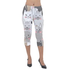 Cute Cats Seamless Pattern Lightweight Velour Capri Leggings  by Bedest