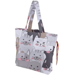 Cute Cats Seamless Pattern Drawstring Tote Bag by Bedest