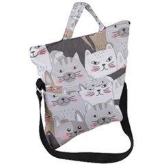 Cute Cats Seamless Pattern Fold Over Handle Tote Bag by Bedest