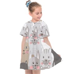 Cute Cats Seamless Pattern Kids  Sailor Dress by Bedest