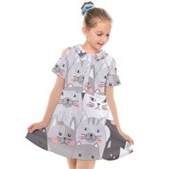 Cute Cats Seamless Pattern Kids  Short Sleeve Shirt Dress by Bedest