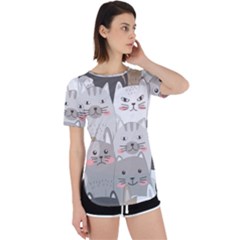 Cute Cats Seamless Pattern Perpetual Short Sleeve T-shirt by Bedest