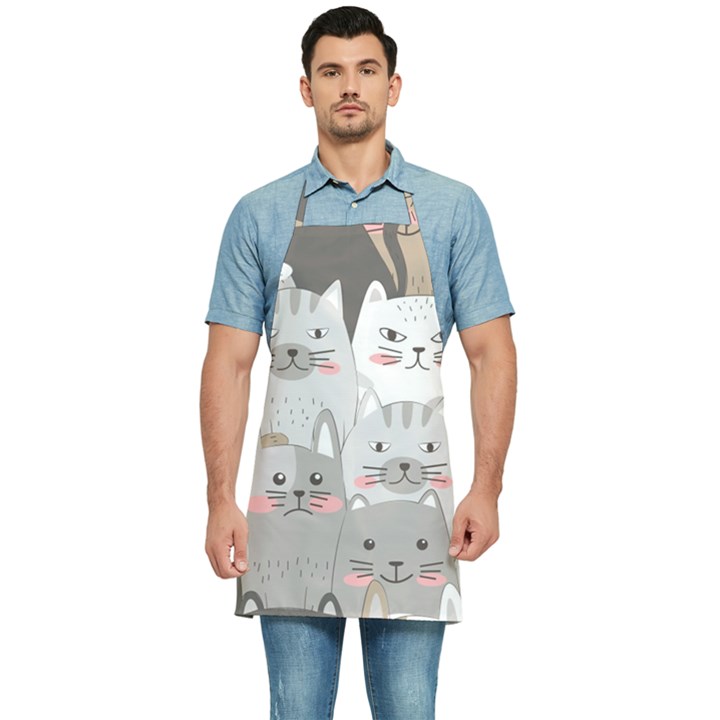 Cute Cats Seamless Pattern Kitchen Apron