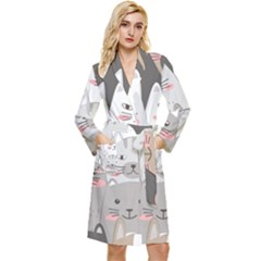 Cute Cats Seamless Pattern Long Sleeve Velvet Robe by Bedest