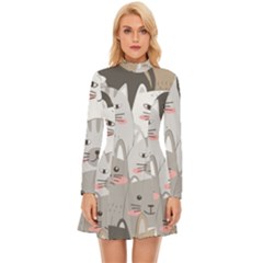 Cute Cats Seamless Pattern Long Sleeve Velour Longline Dress by Bedest