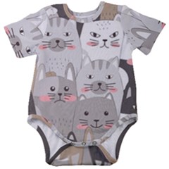 Cute Cats Seamless Pattern Baby Short Sleeve Bodysuit by Bedest