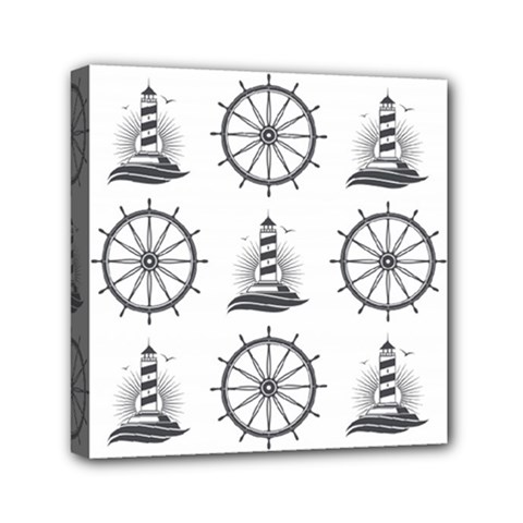 Marine Nautical Seamless Pattern With Vintage Lighthouse Wheel Mini Canvas 6  X 6  (stretched) by Bedest