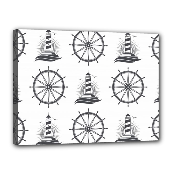 Marine Nautical Seamless Pattern With Vintage Lighthouse Wheel Canvas 16  x 12  (Stretched)