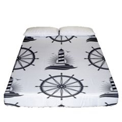 Marine Nautical Seamless Pattern With Vintage Lighthouse Wheel Fitted Sheet (queen Size) by Bedest