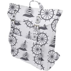 Marine Nautical Seamless Pattern With Vintage Lighthouse Wheel Buckle Up Backpack by Bedest