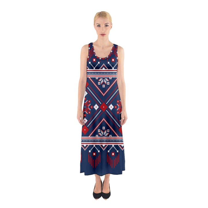 Ukrainian Folk Seamless Pattern Ornament Art Sleeveless Maxi Dress