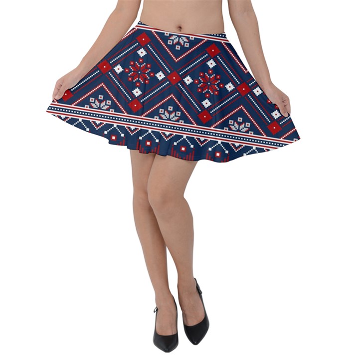 Ukrainian Folk Seamless Pattern Ornament Art Velvet Skater Skirt