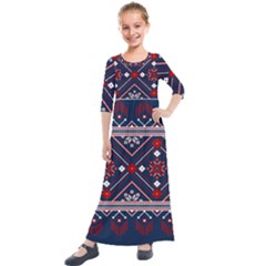 Ukrainian Folk Seamless Pattern Ornament Art Kids  Quarter Sleeve Maxi Dress by Bedest