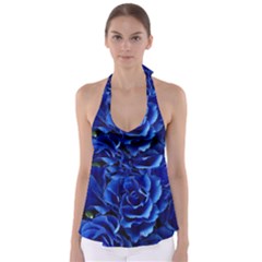 Blue Roses Flowers Plant Romance Blossom Bloom Nature Flora Petals Tie Back Tankini Top by Bedest