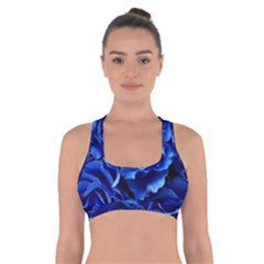 Blue Roses Flowers Plant Romance Blossom Bloom Nature Flora Petals Cross Back Sports Bra by Bedest