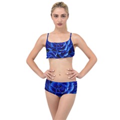 Blue Roses Flowers Plant Romance Blossom Bloom Nature Flora Petals Layered Top Bikini Set by Bedest