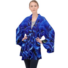 Blue Roses Flowers Plant Romance Blossom Bloom Nature Flora Petals Long Sleeve Velvet Kimono  by Bedest