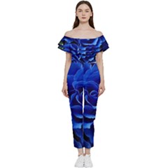 Blue Roses Flowers Plant Romance Blossom Bloom Nature Flora Petals Bardot Ruffle Jumpsuit by Bedest