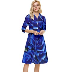 Blue Roses Flowers Plant Romance Blossom Bloom Nature Flora Petals Classy Knee Length Dress by Bedest