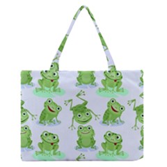 Cute Green Frogs Seamless Pattern Zipper Medium Tote Bag by Bedest