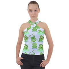 Cute Green Frogs Seamless Pattern Cross Neck Velour Top by Bedest