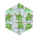 Cute Green Frogs Seamless Pattern Wooden Puzzle Hexagon View1