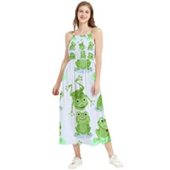 Cute Green Frogs Seamless Pattern Boho Sleeveless Summer Dress by Bedest