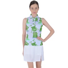 Cute Green Frogs Seamless Pattern Women s Sleeveless Polo T-shirt by Bedest