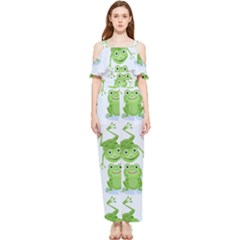 Cute Green Frogs Seamless Pattern Draped Sleeveless Chiffon Jumpsuit by Bedest