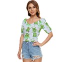 Cute Green Frogs Seamless Pattern Button up blouse View2