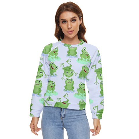 Cute Green Frogs Seamless Pattern Women s Long Sleeve Raglan T-shirt by Bedest