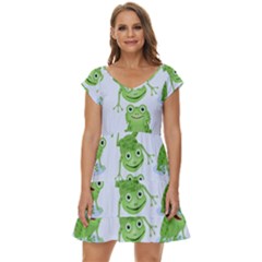 Cute Green Frogs Seamless Pattern Short Sleeve Tiered Mini Dress by Bedest