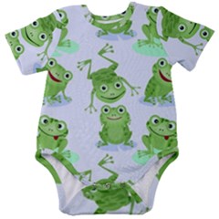 Cute Green Frogs Seamless Pattern Baby Short Sleeve Bodysuit by Bedest