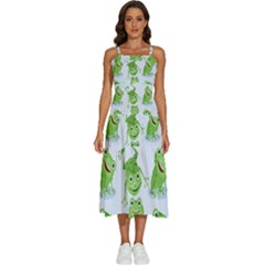 Cute Green Frogs Seamless Pattern Sleeveless Shoulder Straps Boho Dress by Bedest