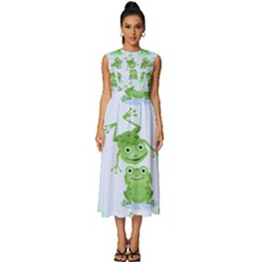 Cute Green Frogs Seamless Pattern Sleeveless Round Neck Midi Dress by Bedest