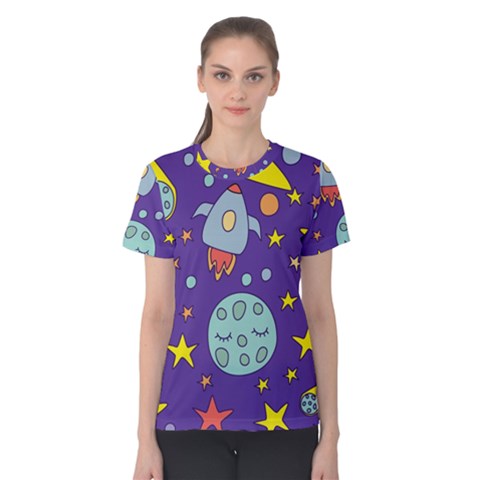 Card With Lovely Planets Women s Cotton T-shirt by Bedest