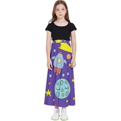 Card With Lovely Planets Kids  Flared Maxi Skirt