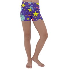 Card With Lovely Planets Kids  Lightweight Velour Yoga Shorts by Bedest