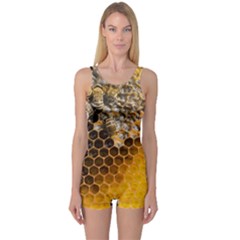 Honeycomb With Bees One Piece Boyleg Swimsuit