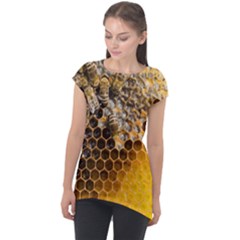 Honeycomb With Bees Cap Sleeve High Low Top by Bedest